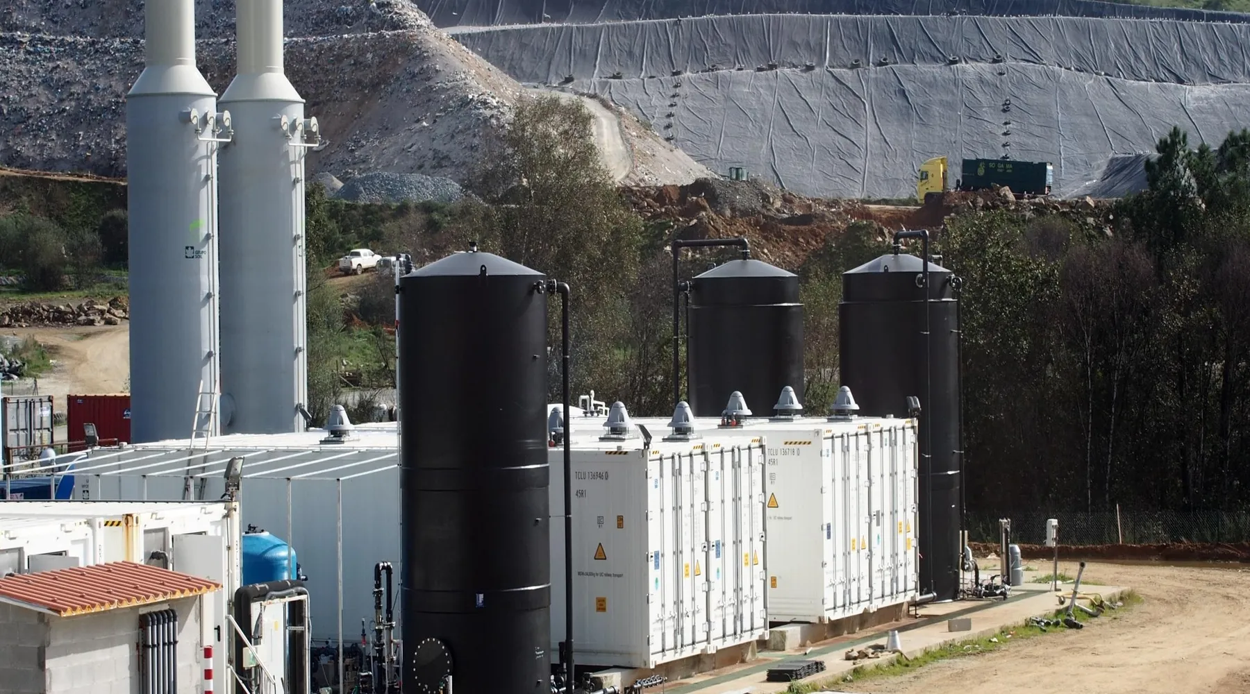 Exterior view of the landfill leachate treatment plant in Galicia