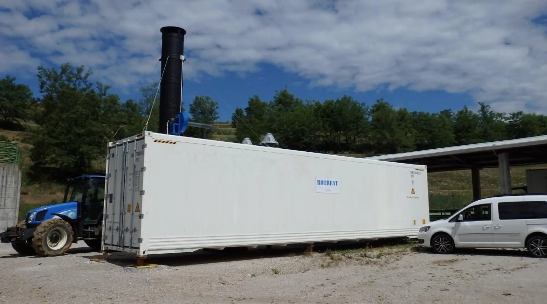 White container-based water treatment plant on an operating site