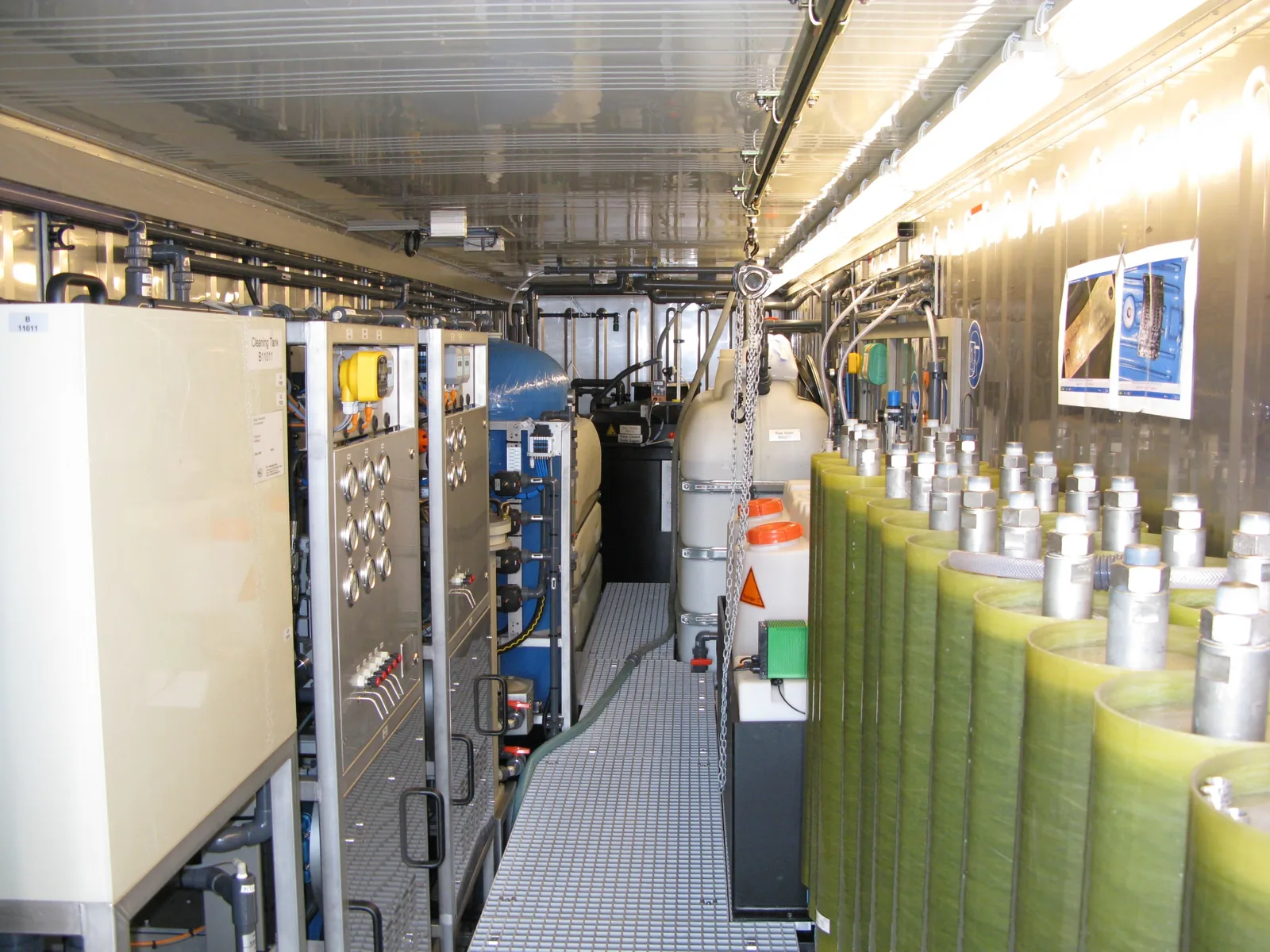 RCDT membrane modules and control panels inside the plant container in Kuşadası, Turkey