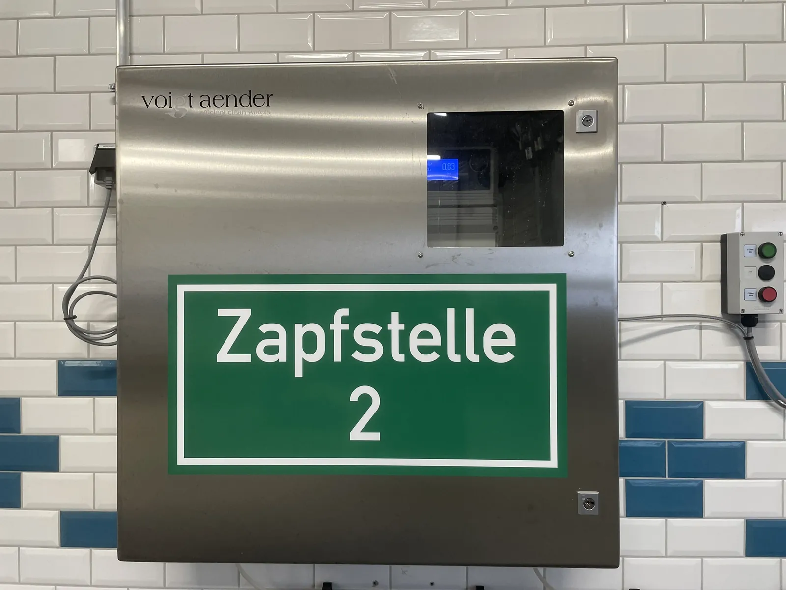 Stainless steel filling point marked Zapfstelle 2